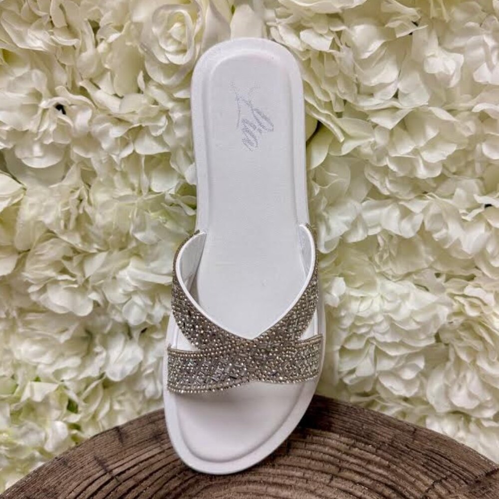 White Sandal with Gold and Silver Gem Detailing